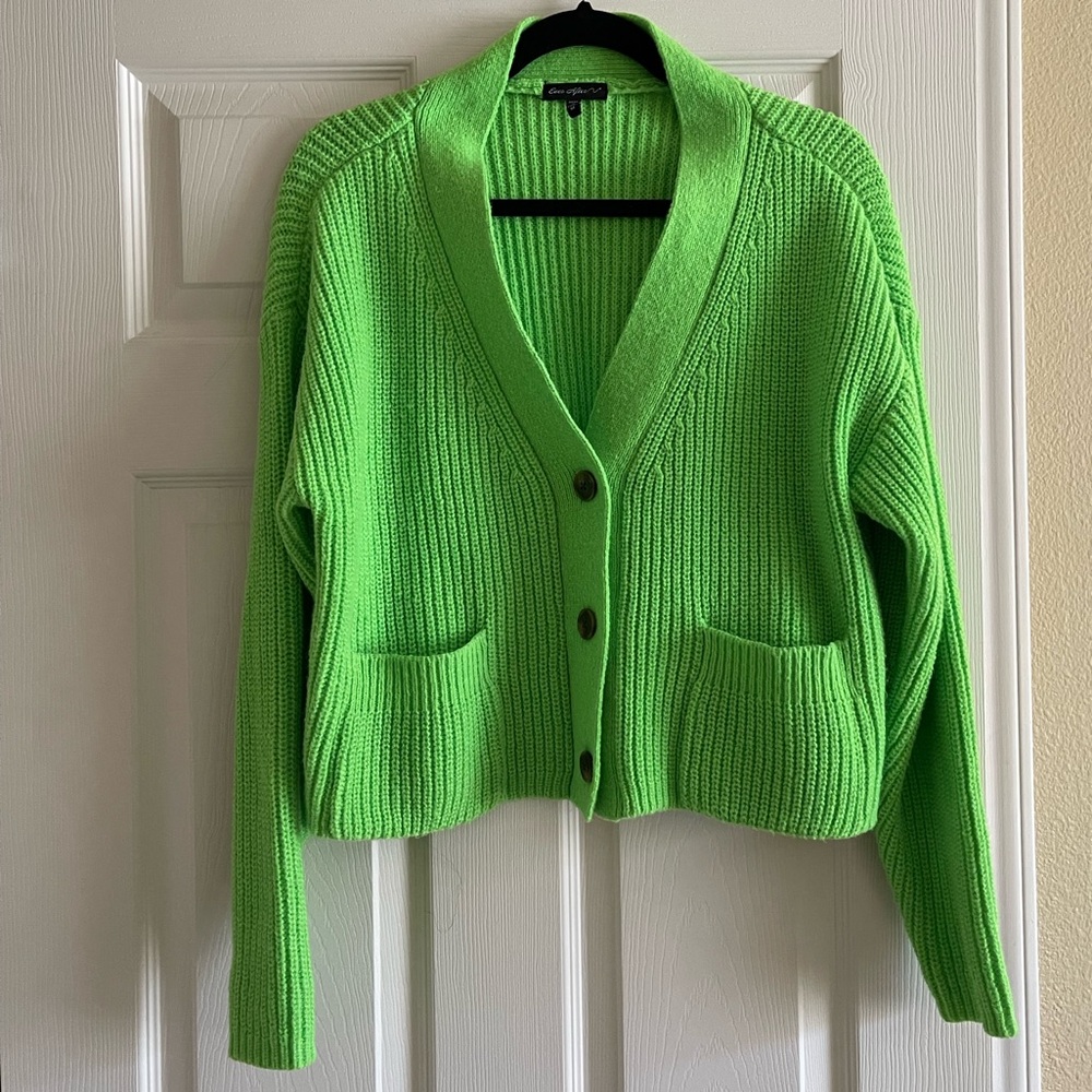 EVER AFTER Cardigan Womens Medium Button Up Long Sleeves Green Sweater